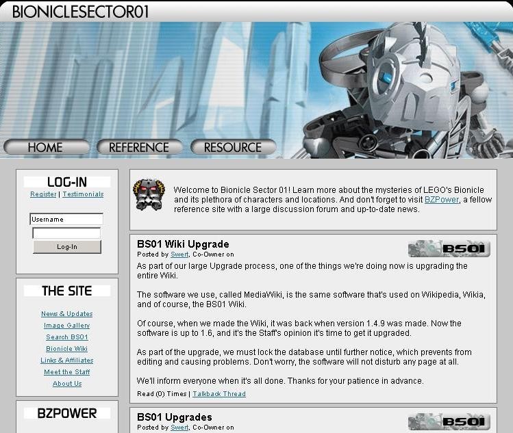 Screen capture of the BS01 home page in 2006.